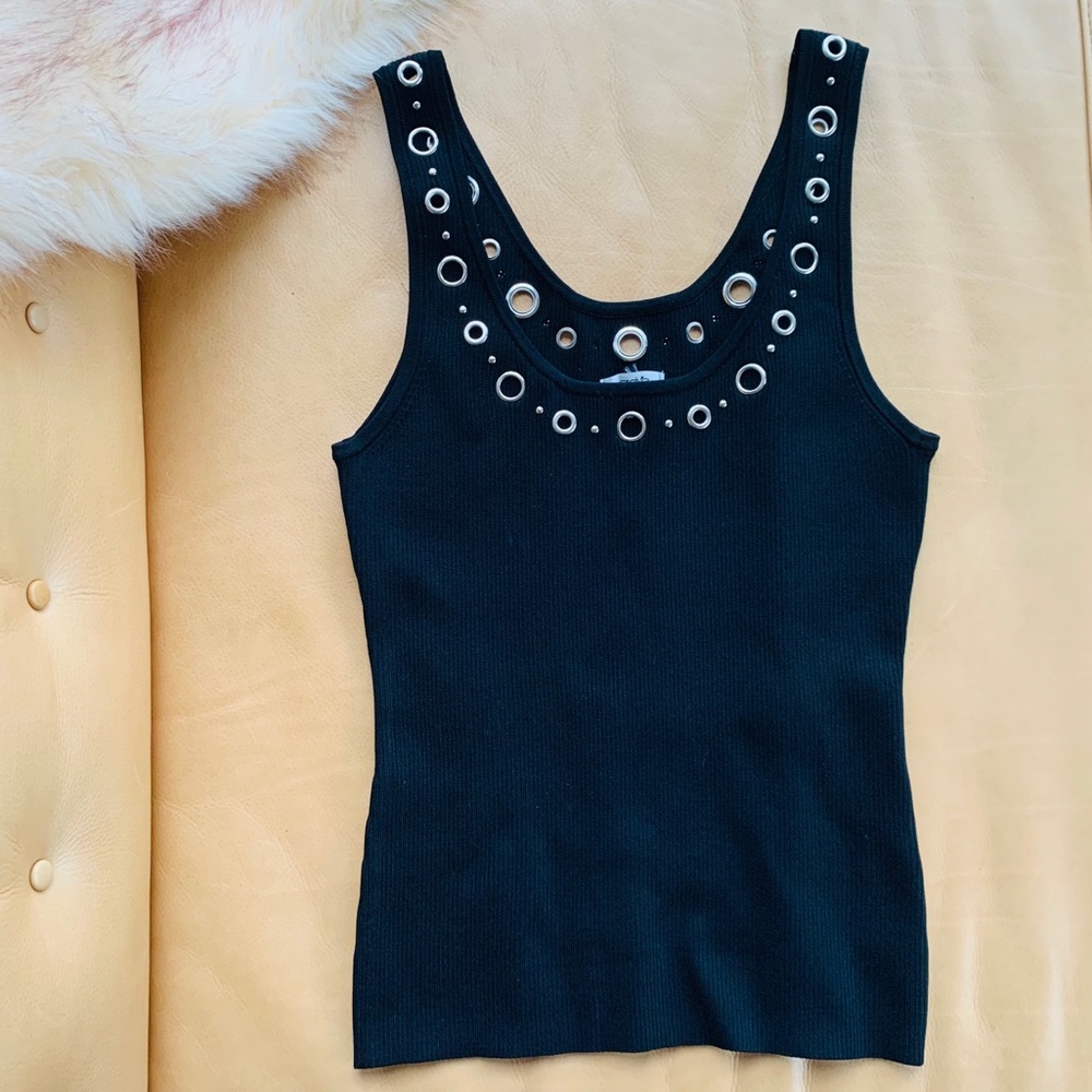 Cache Black Tank Top with Silver Accents